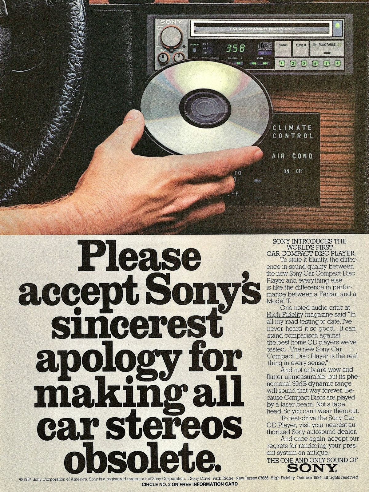 Sony car compact disc player print ad scan